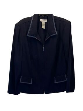 Sag Harbor Navy Zip-Front Blazer with Contrast Trim